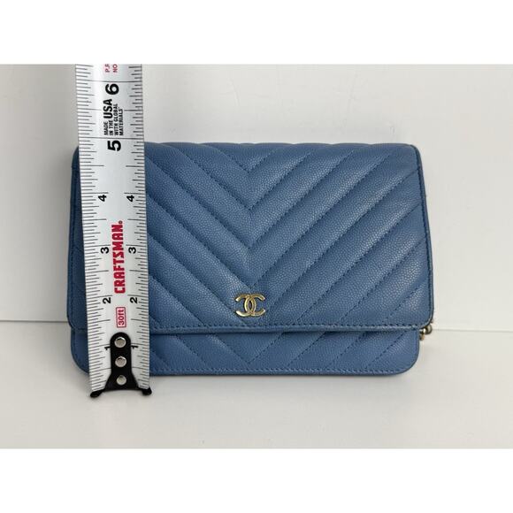 Chanel Wallet on Chain Blue Chevron Caviar Leather B-6 - Picture 13 of 16